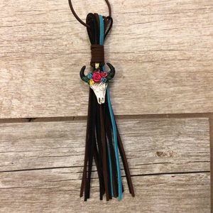 Western brown and black bull skull suede tassel